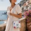 Genuine Leather White Floral Small Cross Body Bag