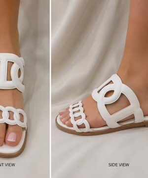 White Cut Out Circles Slide Sandal