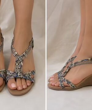 Blue Floral Diamante Plaited Front Detail Sandal With Elasticated Halter Strap