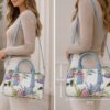 Blue Or Pink Floral Handbag With Shoulder Strap