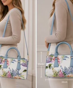 Blue Or Pink Floral Handbag With Shoulder Strap