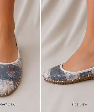 Grey/Blue Floral Casual Slip On "MOD COMFY" Leather Shoe
