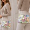 Black Or White Floral Handbag With Shoulder Strap And Gold Ring Detail