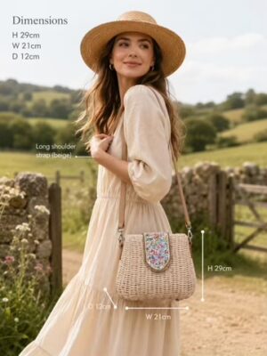 Pink Gem Embellished Straw Shoulder Bag