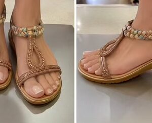 Rose Gold Diamante Detail Elasticated Back Sandal