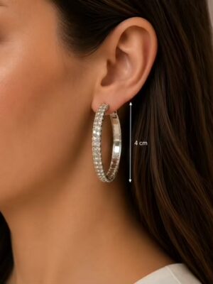 Silver Large Diamante Hoop Earrings