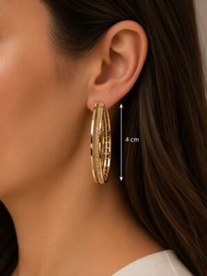 Gold 3 Strand Large Hoop Earrings