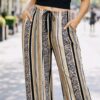 Red, Black, Or Blue Animal Stripe Print Pleated Trousers