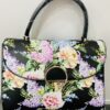 Black Or White Floral Handbag With Shoulder Strap And Gold Ring Detail