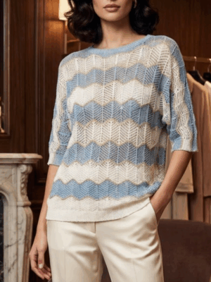 Chevron Pattern Light Weight Knitted Top In Various Colours