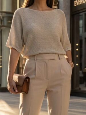 Beige, Blue, Or Orange Glittery Knitted Top
