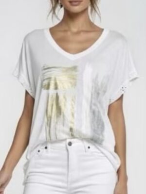 White Or Blue Embroidery Anglaise Back, Foil Print With Diamante Detail Cotton Top