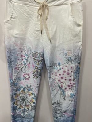 White/Blue Floral Ombre Cotton Magic Trousers