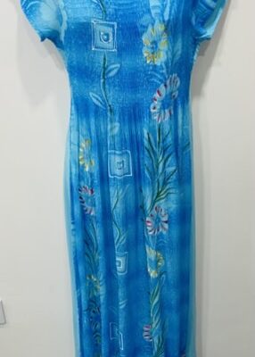 Turquoise Floral Tie Dye Print Long Dress