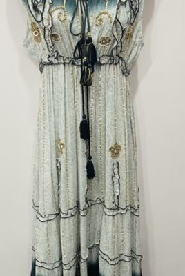 Black Or Coral Hobo Style, Sleeveless With Floral Gold Glitter Pin Stripe Detail Maxi Dress