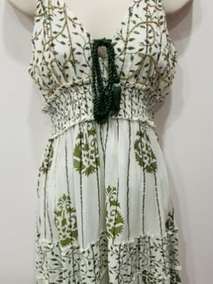 Green Or Brown Gold Beaded Floral Print Dress