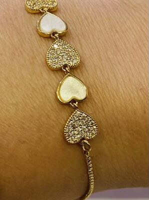 Gold Or Silver Diamante Sparkle Hearts Bracelet