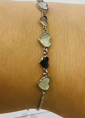 Silver Pearl Effect Hearts Bracelet