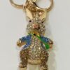 Gold Diamante Rabbit With Blue Jacket On Key Ring/Bag Charm