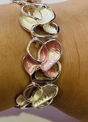 Pink/White/Silver Elasticated Bracelet