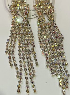 Long Silver Diamante Sparkle Cross Over Earrings