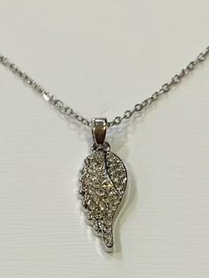 Silver Small Diamante Angel Wing Pendant Necklace