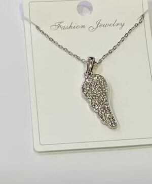 Slightly Larger Diamante Angel Wing Pendant Necklace