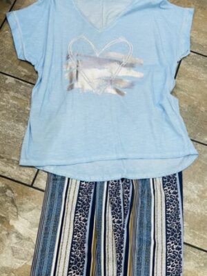 Lemon Or Blue "LOVE MORE" Sequin Foil Heart Detail T-Shirt Cotton Top