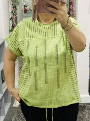 White Or Lime Diamante Stripe Detail Cotton Top