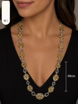 Leopard Print Loop Chain Long Silver Necklace
