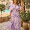 Lily Print Maxi Dress With Gold Foil Detail In Various Colours