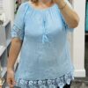 Pale Blue Or White Sequin Floral Detail Cotton Mix Top