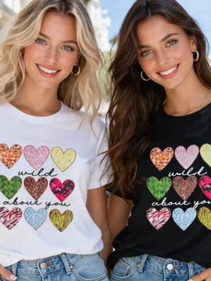 Black Wild About You Diamante Heart Detail Cotton Mix T-Shirt