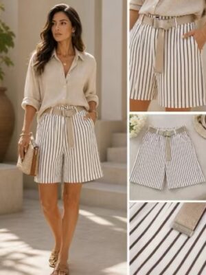 Pin Stripe Belted Above The Knee Short In Various Colours