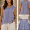 Cornflower Blue Or Pink Floral Lace Detail Vest Cotton Top