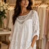 Lace Detail Button Up Sleeve Cotton Top In Various Colours