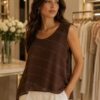 Chocolate Brown Or Navy Diamante Wave Sleeveless Top