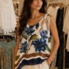 Floral Sleeveless Top Available In Brown, Navy, And Pink
