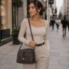 Dark Brown Or Dark Grey Circle Print Crossbody Bag