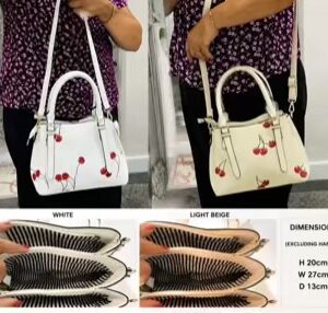 White Or Light Beige Cute Cherry Print Shoulder Bag