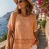 Taupe, Or  Orange Lace Boho Cotton Top With Sequin Edge Detail