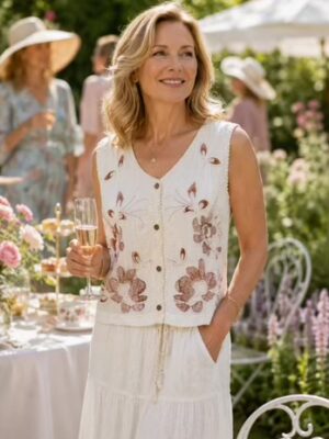 Navy, Pink, Or Brown Floral Print Button Front Sleeveless Cotton Top