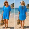 Plain Turquoise Dress With Lace Back Detail With Pockets