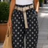 Spotted 3/4 Belted Trousers In Cream, Khaki, Or Black