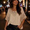 Floral Crochet Lace Detail Cotton Top In White, Lemon, Or Light Brown