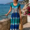 Green/Navy/Black Tie Die Long Dress