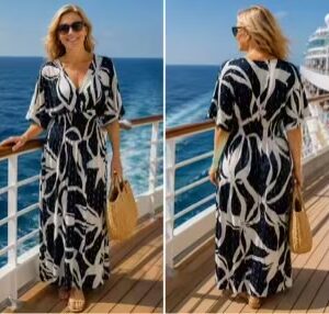 Navy Or Black Floral With Gold Foil Detail Elasticated waist Maxi Dress