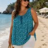 Teal, Or Khaki Ditzy Mini Floral Print Oversized Vest Top