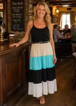 Black Vest Striped Dress With Plaited Belt In Various Colours