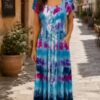 Cerise Pink/Navy Floral Print Long Dress